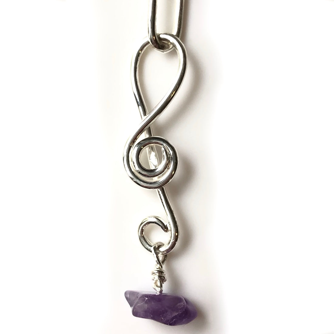 Pendentif clé de sol avec pendant améthyste