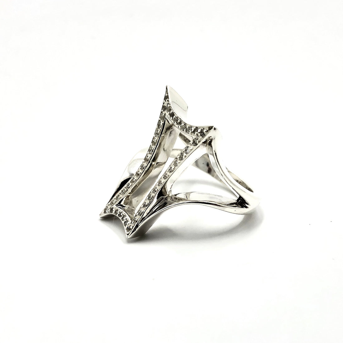 Bague toile, argent et oxyde de zirconium