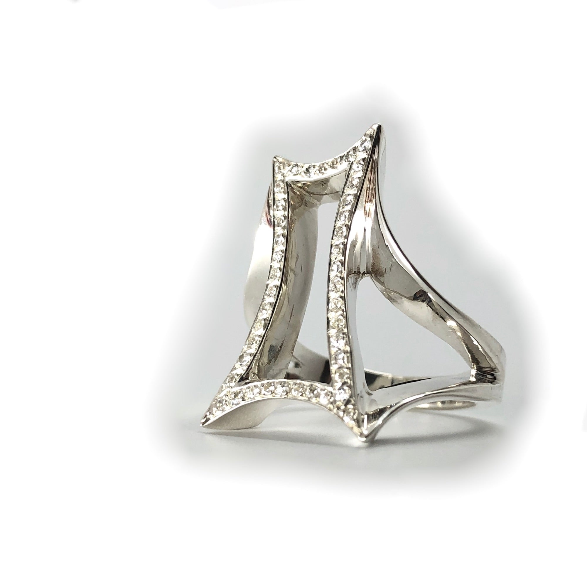 Bague toile, argent et oxyde de zirconium