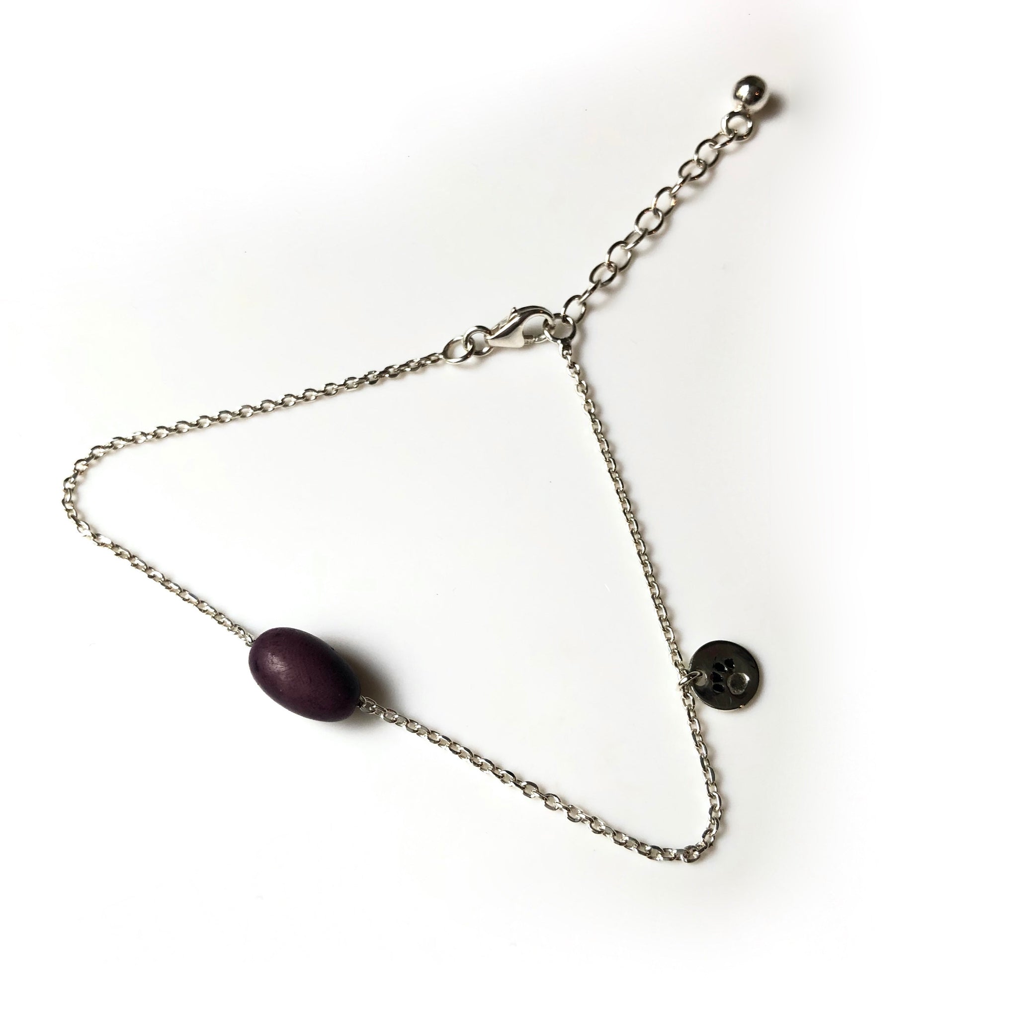 Bracelet argent et tagua olive violette.
